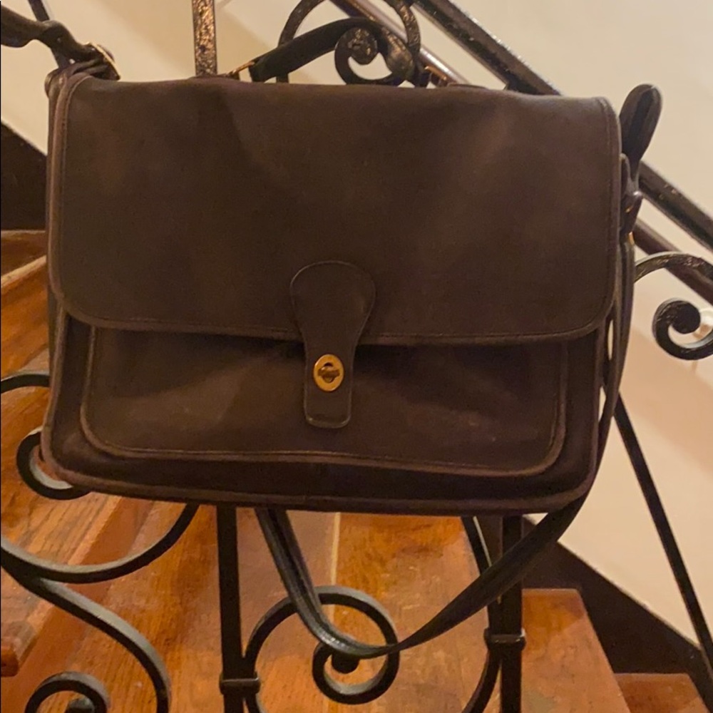 Vintage Coach black messenger laptop bag/ satchel